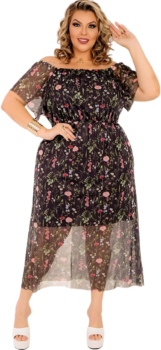 Vestido Longo Tule Sublimado Forrado